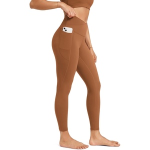 image:imageODODOS Womens Crossover Leggings with StayPut Pocket 25  28 Buttery Soft V High Waist Lounge Yoga PantsCaramel