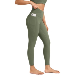 image:imageODODOS Womens Crossover Leggings with StayPut Pocket 25  28 Buttery Soft V High Waist Lounge Yoga PantsDark Olive