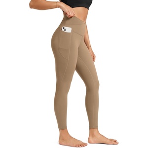 image:imageODODOS Womens Crossover Leggings with StayPut Pocket 25  28 Buttery Soft V High Waist Lounge Yoga PantsLight Brown