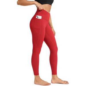 image:imageODODOS Womens Crossover Leggings with StayPut Pocket 25  28 Buttery Soft V High Waist Lounge Yoga PantsRed