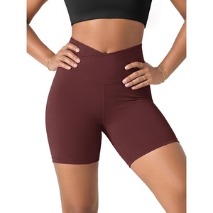 image:imageODODOS Womens Crossover Yoga Shorts with Back Pocket 6  8 V High Wasit Lounge Biker ShortsBurgundy
