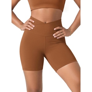 image:imageODODOS Womens Crossover Yoga Shorts with Back Pocket 6  8 V High Wasit Lounge Biker ShortsCaramel