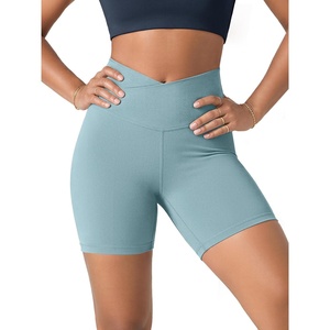 image:imageODODOS Womens Crossover Yoga Shorts with Back Pocket 6  8 V High Wasit Lounge Biker ShortsChambray