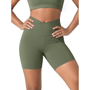 image:imageODODOS Womens Crossover Yoga Shorts with Back Pocket 6  8 V High Wasit Lounge Biker ShortsDark Olive