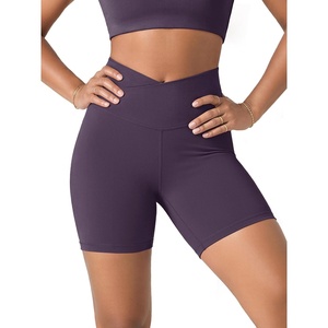 image:imageODODOS Womens Crossover Yoga Shorts with Back Pocket 6  8 V High Wasit Lounge Biker ShortsDark Purple