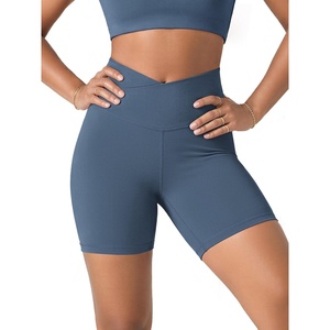 image:imageODODOS Womens Crossover Yoga Shorts with Back Pocket 6  8 V High Wasit Lounge Biker ShortsInk Blue