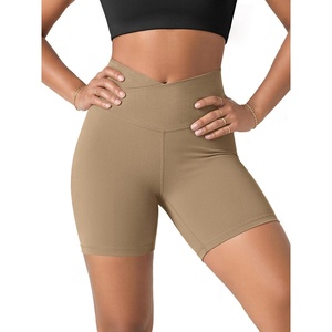 image:imageODODOS Womens Crossover Yoga Shorts with Back Pocket 6  8 V High Wasit Lounge Biker ShortsLight Brown