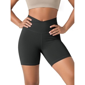image:imageODODOS Womens Crossover Yoga Shorts with Back Pocket 6  8 V High Wasit Lounge Biker ShortsOnyx Black Grey