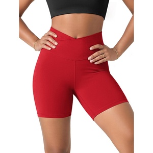 image:imageODODOS Womens Crossover Yoga Shorts with Back Pocket 6  8 V High Wasit Lounge Biker ShortsRed