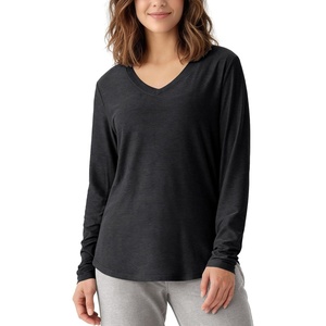image:imageODODOS Womens Long Sleeve Performance VNeck Tunic Tops Ultra Soft odSTRATUM Tech Tee Side Slit Relaxed TShirtsBlack Heather