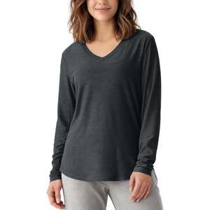 image:imageODODOS Womens Long Sleeve Performance VNeck Tunic Tops Ultra Soft odSTRATUM Tech Tee Side Slit Relaxed TShirtsCharcoal Heather