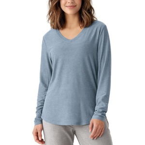 image:imageODODOS Womens Long Sleeve Performance VNeck Tunic Tops Ultra Soft odSTRATUM Tech Tee Side Slit Relaxed TShirtsDusty Blue Heather