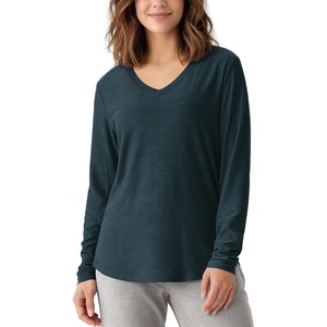 image:imageODODOS Womens Long Sleeve Performance VNeck Tunic Tops Ultra Soft odSTRATUM Tech Tee Side Slit Relaxed TShirtsNavy Heather