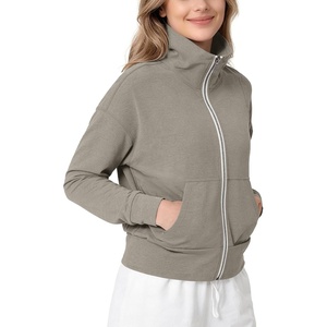 image:imageODODOS Womens Stand Collar Full Zip Jacket  Ultra Soft odSTRATUM Tech Everyday Performance Outerwear with Pockets UPF 50Warm Grey Heather
