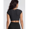 image:imageODODOS Womens Short Sleeve Bra with Removable Pads  Ultra Soft odSTRATUM Tech Square Neck Crop TopBlack Heather