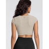 image:imageODODOS Womens Short Sleeve Bra with Removable Pads  Ultra Soft odSTRATUM Tech Square Neck Crop TopMocha Heather