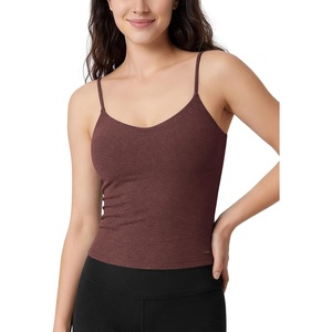 image:imageODODOS Womens CrossBack Crop Cami with Builtin Bra  Ultra Soft odSTRATUM Tech Performance Low Support Yoga Sports BraJava Heather