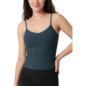 image:imageODODOS Womens CrossBack Crop Cami with Builtin Bra  Ultra Soft odSTRATUM Tech Performance Low Support Yoga Sports BraNavy Heather