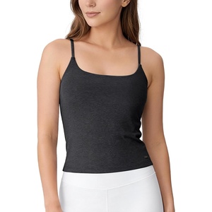 image:imageODODOS Womens Performance Crop Cami Tank with Builtin Bra  Ultra Soft odSTRATUM Tech Spaghetti Straps Yoga Sports BraBlack Heather