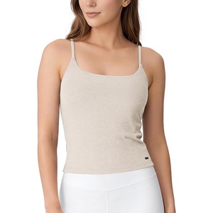 image:imageODODOS Womens Performance Crop Cami Tank with Builtin Bra  Ultra Soft odSTRATUM Tech Spaghetti Straps Yoga Sports BraEcru Heather