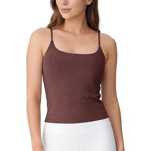 image:imageODODOS Womens Performance Crop Cami Tank with Builtin Bra  Ultra Soft odSTRATUM Tech Spaghetti Straps Yoga Sports BraJava Heather