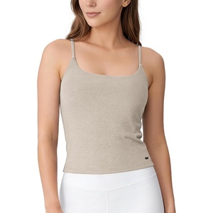 image:imageODODOS Womens Performance Crop Cami Tank with Builtin Bra  Ultra Soft odSTRATUM Tech Spaghetti Straps Yoga Sports BraMocha Heather