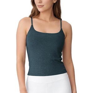 image:imageODODOS Womens Performance Crop Cami Tank with Builtin Bra  Ultra Soft odSTRATUM Tech Spaghetti Straps Yoga Sports BraNavy Heather