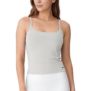 image:imageODODOS Womens Performance Crop Cami Tank with Builtin Bra  Ultra Soft odSTRATUM Tech Spaghetti Straps Yoga Sports BraSalt Heather