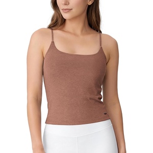 image:imageODODOS Womens Performance Crop Cami Tank with Builtin Bra  Ultra Soft odSTRATUM Tech Spaghetti Straps Yoga Sports BraTamarind Heather
