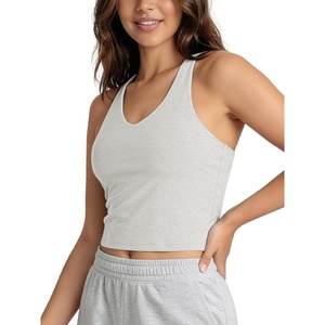 image:imageODODOS Womens Performance Racerback VNeck Crop Tank with Builtin Bra Ultra Soft odSTRATUM Tech Light Support Yoga BraSalt Heather