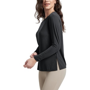 image:imageODODOS Womens Relaxed Fit Long Sleeve Shirts Boat Neck Side Slit PeachSoft Casual Lounge Yoga TopsBlack
