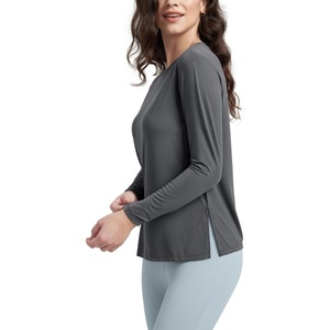 image:imageODODOS Womens Relaxed Fit Long Sleeve Shirts Boat Neck Side Slit PeachSoft Casual Lounge Yoga TopsCharcoal