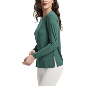 image:imageODODOS Womens Relaxed Fit Long Sleeve Shirts Boat Neck Side Slit PeachSoft Casual Lounge Yoga TopsDark Green