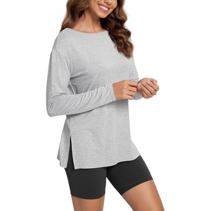 image:imageODODOS Womens Relaxed Fit Long Sleeve Shirts Boat Neck Side Slit PeachSoft Casual Lounge Yoga TopsHeather Grey