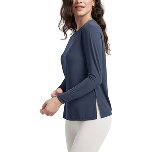image:imageODODOS Womens Relaxed Fit Long Sleeve Shirts Boat Neck Side Slit PeachSoft Casual Lounge Yoga TopsNaval