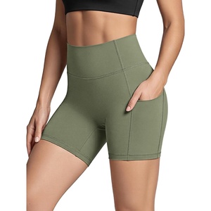 image:imageODODOS Womens Hidden Scrunch Butt Lifting Compression Shorts with Pockets 58  No Front Seam Tummy Control Biker ShortsDark Olive