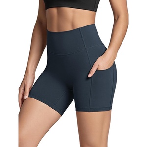 image:imageODODOS Womens Hidden Scrunch Butt Lifting Compression Shorts with Pockets 58  No Front Seam Tummy Control Biker ShortsDeep Navy