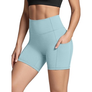 image:imageODODOS Womens Hidden Scrunch Butt Lifting Compression Shorts with Pockets 58  No Front Seam Tummy Control Biker ShortsIce Blue