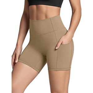 image:imageODODOS Womens Hidden Scrunch Butt Lifting Compression Shorts with Pockets 58  No Front Seam Tummy Control Biker ShortsLight Brown