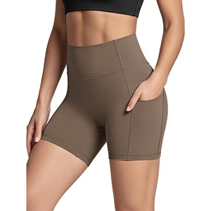 image:imageODODOS Womens Hidden Scrunch Butt Lifting Compression Shorts with Pockets 58  No Front Seam Tummy Control Biker ShortsMocha Brown