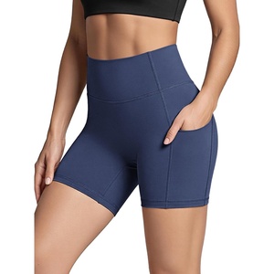 image:imageODODOS Womens Hidden Scrunch Butt Lifting Compression Shorts with Pockets 58  No Front Seam Tummy Control Biker ShortsNavy