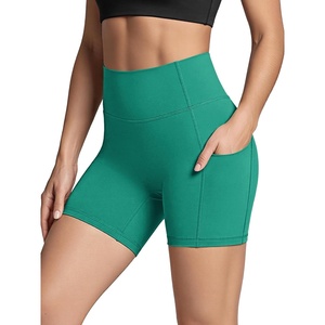 image:imageODODOS Womens Hidden Scrunch Butt Lifting Compression Shorts with Pockets 58  No Front Seam Tummy Control Biker ShortsQuetzal Green
