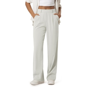 image:imageODODOS Womens HighRise Wide Leg Trousers Adjustable Tailored Stretch Work Pants with Pockets 29 31 33 InseamDowntown Tan