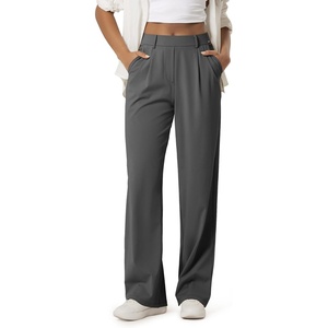 image:imageODODOS Womens HighRise Wide Leg Trousers Adjustable Tailored Stretch Work Pants with Pockets 29 31 33 InseamGraphite Grey