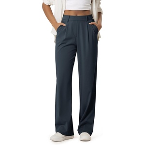 image:imageODODOS Womens HighRise Wide Leg Trousers Adjustable Tailored Stretch Work Pants with Pockets 29 31 33 InseamTrue Navy