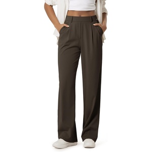 image:imageODODOS Womens HighRise Wide Leg Trousers Adjustable Tailored Stretch Work Pants with Pockets 29 31 33 InseamWalnut Crunch