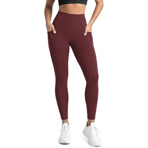 image:imageODODOS Womens Hidden Scrunch Butt Lifting Compression Leggings with Pocket 25  27 No Front Seam Tummy Control Yoga PantsBurgundy
