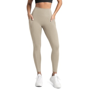 image:imageODODOS Womens Hidden Scrunch Butt Lifting Compression Leggings with Pocket 25  27 No Front Seam Tummy Control Yoga PantsDark Beige