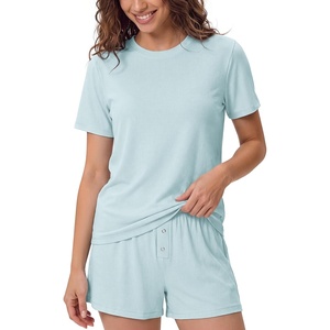 image:imageODODOS Womens Bamboo Viscose Short Sleeve Relaxed Tee Ultra Soft Ribbed Sleep Lounge Casual Everyday TopCloud Blue
