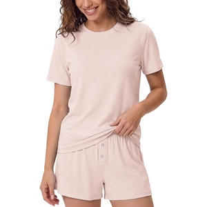 image:imageODODOS Womens Bamboo Viscose Short Sleeve Relaxed Tee Ultra Soft Ribbed Sleep Lounge Casual Everyday TopCrystal Pink
